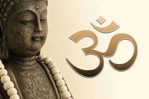 ZEN Buddha mit Mala-Kette und OM Zeichen